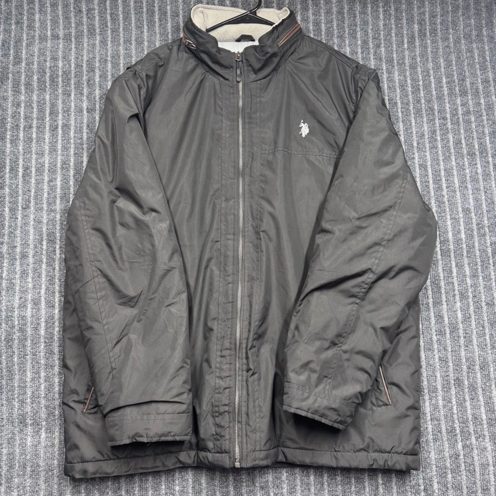 U.S. Polo Assn Jacket XXL Black Full Zip Fleece Collar Hood (2294)